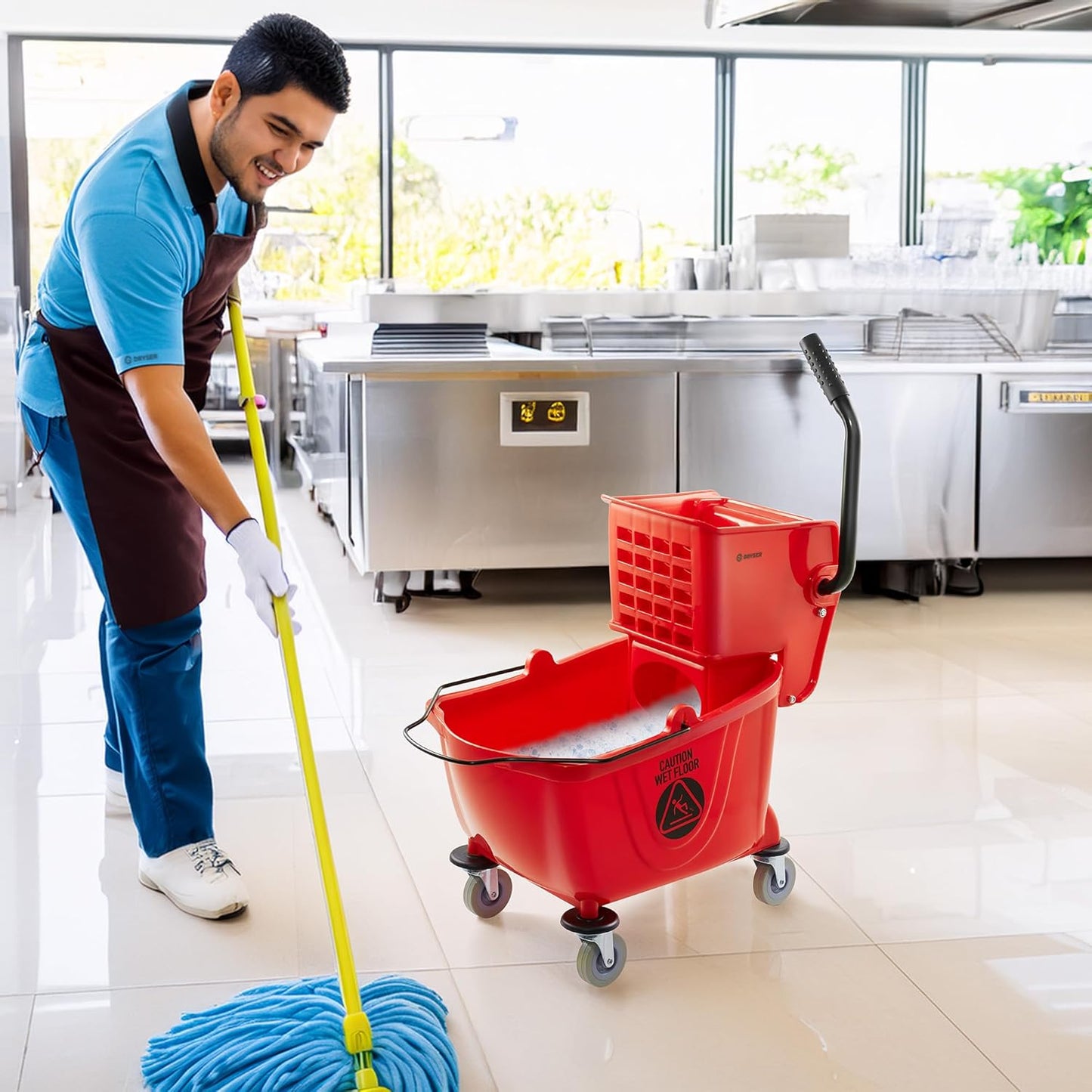 Dryser Commercial Mop Bucket with Side Press Wringer, 26 Quart, Black