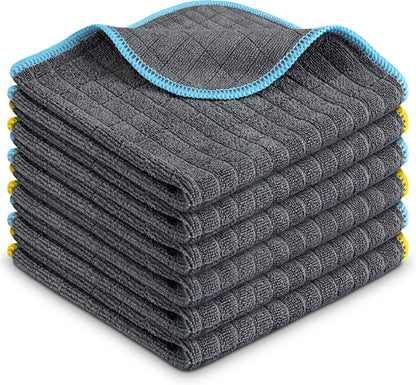 Glass Polishing Cloth Streak Free Miracle Cleaning Cloth Lint Free Microfiber Cleaning Rags for Glasses Kitchen Dish Mirrors Easy Clean, Pack of 6, 12" x 12"