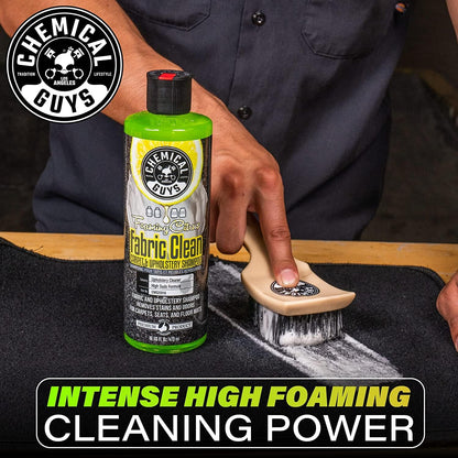 Chemical Guys Foaming Citrus Fabric Clean Drill Brush Kit - High Foaming Stain and Odor Remover, Upholstery, Floor Mat & Car Carpet Cleaner, Deep Cleans & Deodorizes, Citrus Scent - 16 fl oz