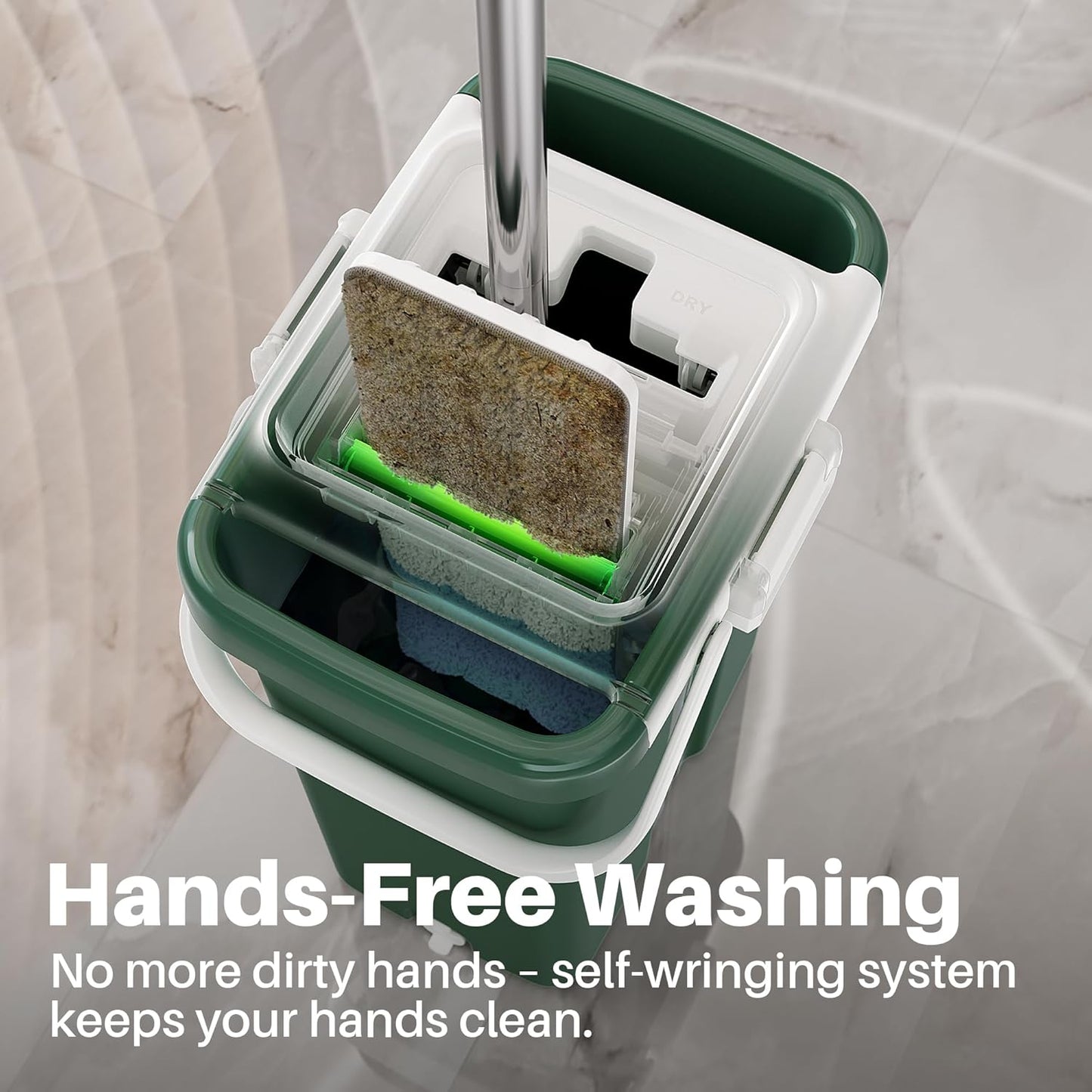 JOYMOOP Commercial Mop and Bucket Set, 17.7-inch Dust Mops for Floor Cleaning, Flat Mop Bucket with Wringer, Include 5 Reusable Microfiber Mop Pads - Forest Green