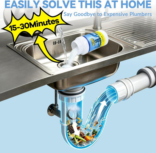 4PCS Sink and Drain Cleaner - 15-30 min Fast-Acting Sink Drains Cleaner - Gentle Formula Drain Clog Remover - Safe for All Pipes - Quick Dissolve Common Pipe Blockages