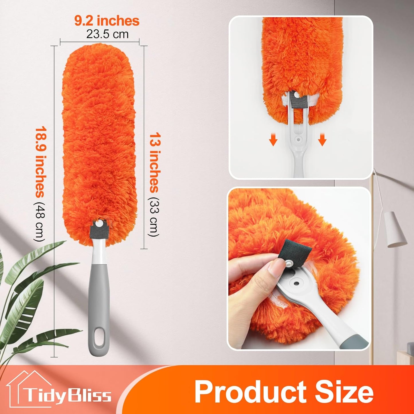 Microfiber Duster for Cleaning, Washable & Reusable Handheld Dust Cleaner Tool, Lint-Free Dusting Wand for Home, Office, Car, Furniture, Blinds, Keyboard, Cobweb Removal (Orange)