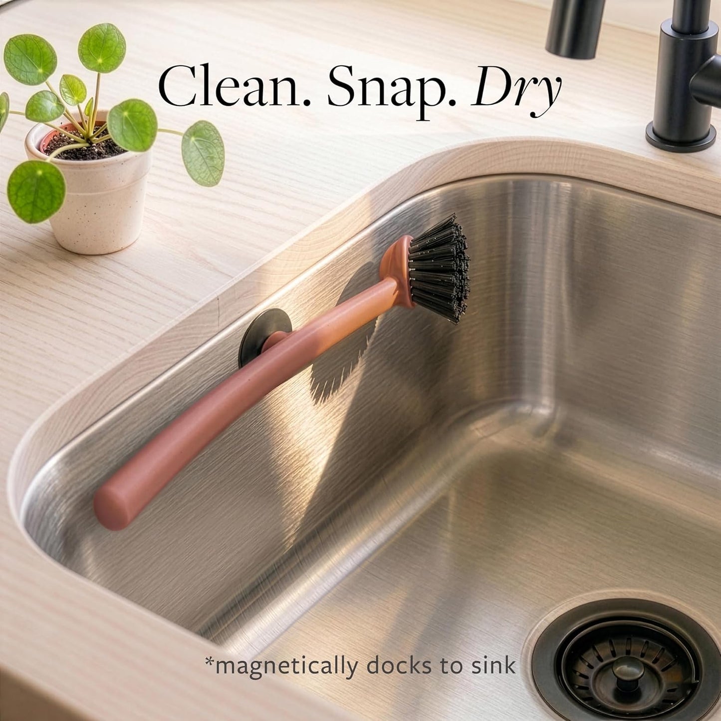 Earth & Mango Magnetic Dish Brush & Scraper, Snaps to Sink, Non-Scratch, Dishwasher Safe, Dish Scrubber – Onyx Black