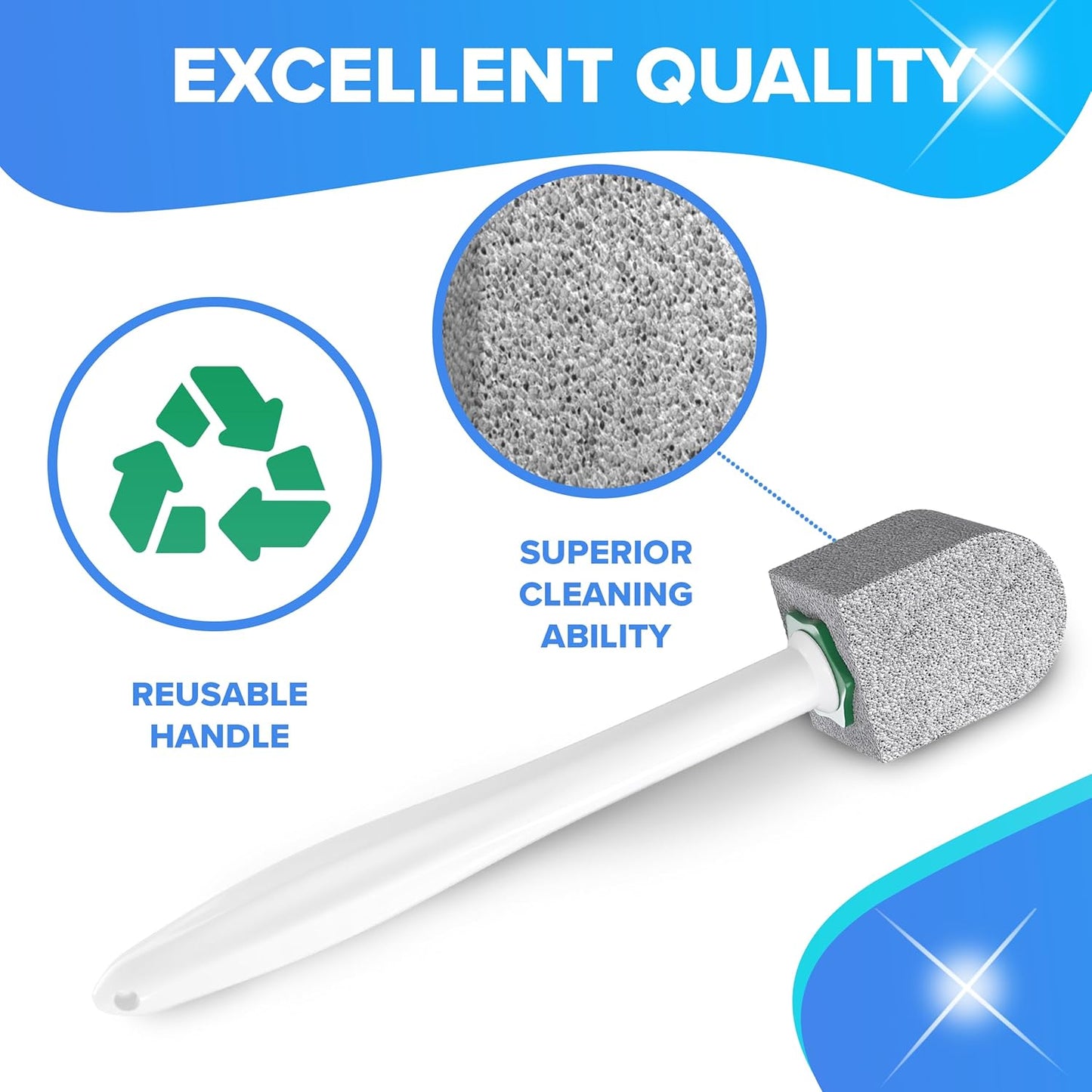 DISIWENE Pumice Cleaning Stone with Handle Toilet Bowl Cleaner Hard Water Ring Remover for Bath/Pool/Kitchen/Household Cleaning (2, 2 Pack with Handle)