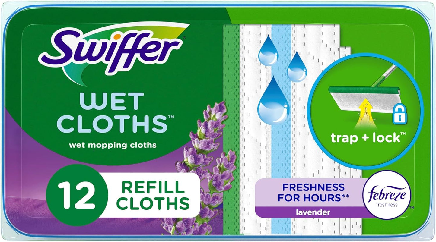 Swiffer Sweep + Mop, Wet Pads Refill, Floor Cleaner for Dirt, Dust, Hair, Cleaning Cloths for Mopping Home, Bathroom, Kitchen, All Purpose Multi-Surface Floor Wipes, Gain, 24ct