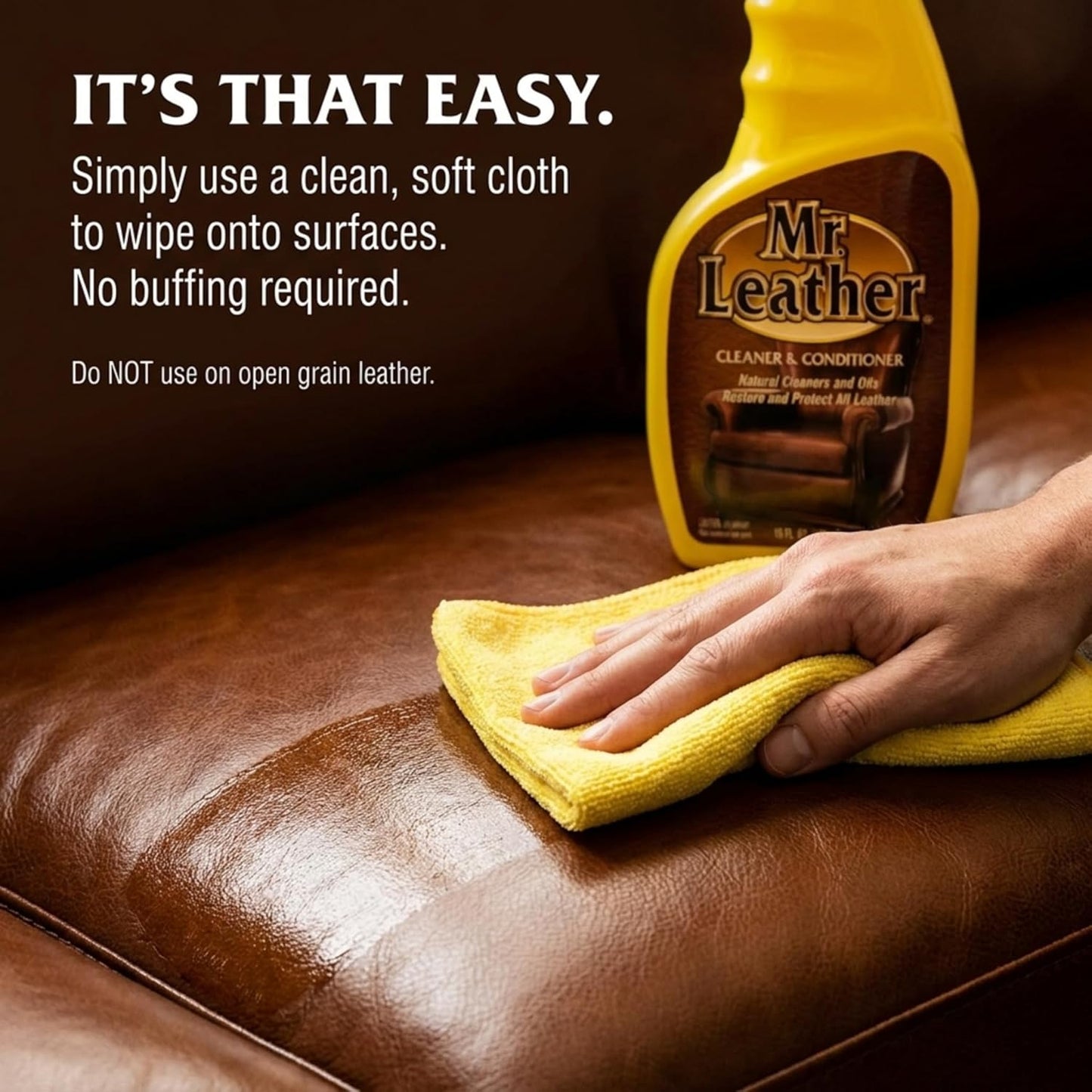 MR. LEATHER Cleaner and Conditioner (8 oz) - Restores & Protects All Leather with Natural Oils - Hydrating and Water-Repelling Cream for Couches, Car Interior, Shoes, and Bags