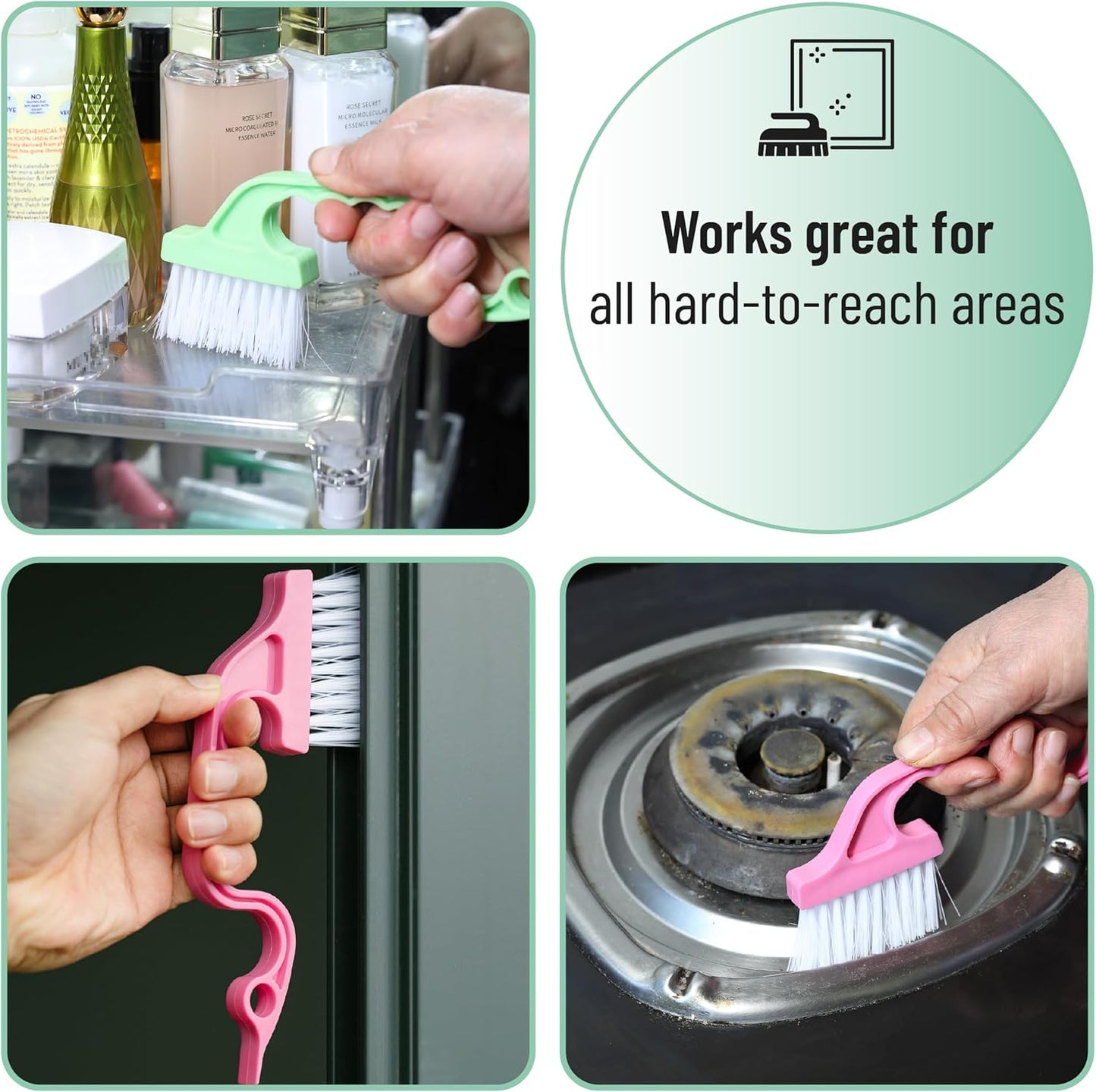 Slick- Window Track Cleaning Brush, 2 Pack, Blue Ergonomic Handle, Built-in Scraper, Multipurpose, Window Track Cleaning Tools
