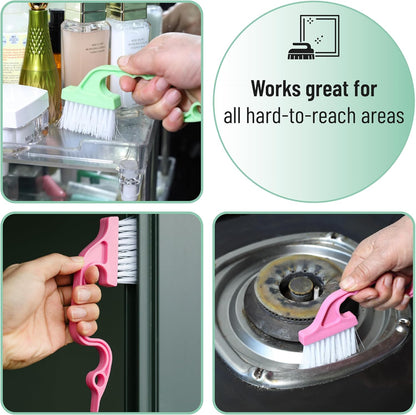 Slick- Window Track Cleaning Brush, 2 Pack, Blue Ergonomic Handle, Built-in Scraper, Multipurpose, Window Track Cleaning Tools