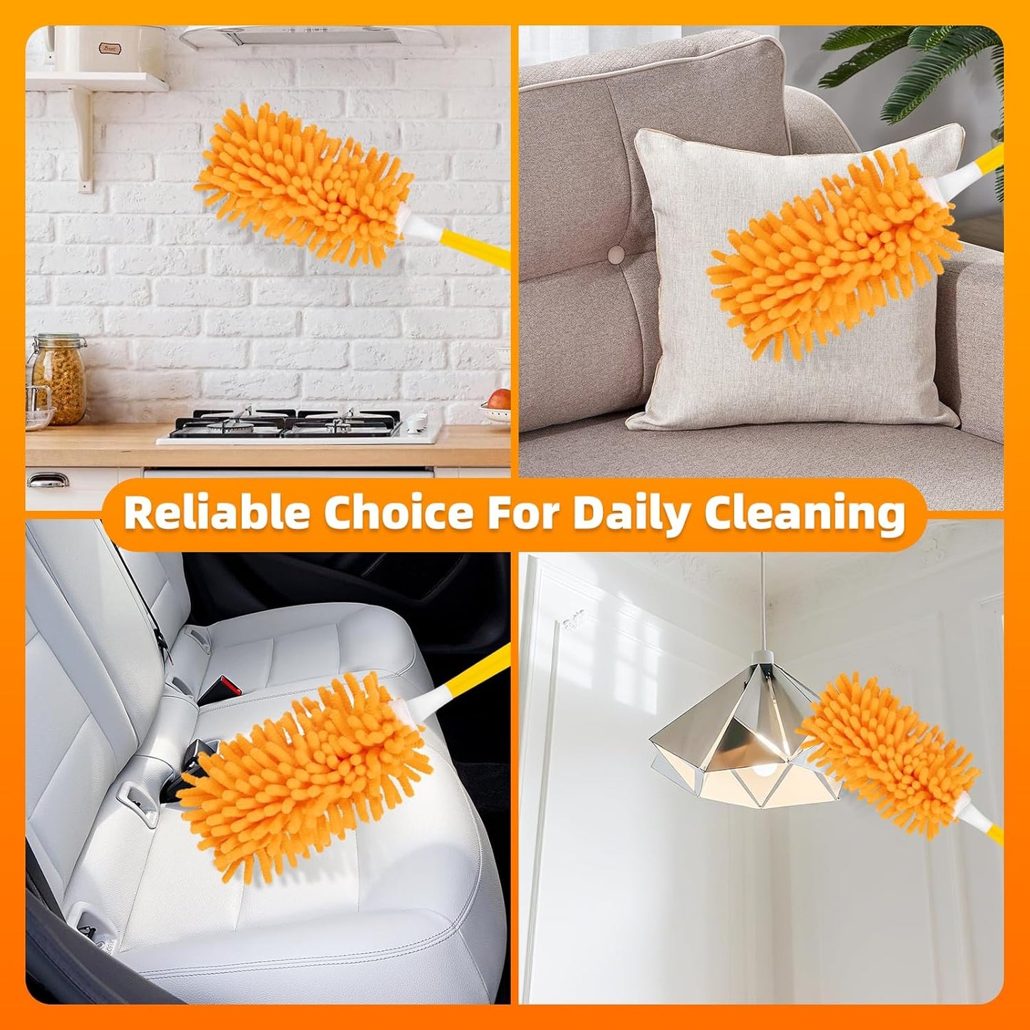 4 Pack Reusable Duster Refills Compatible with Swiffer Hand Duster, Washable Microfiber 360 Heavy Duty Dusters Refills for Dusting Cleaning(Include 1 Handle & Laundry Bag)