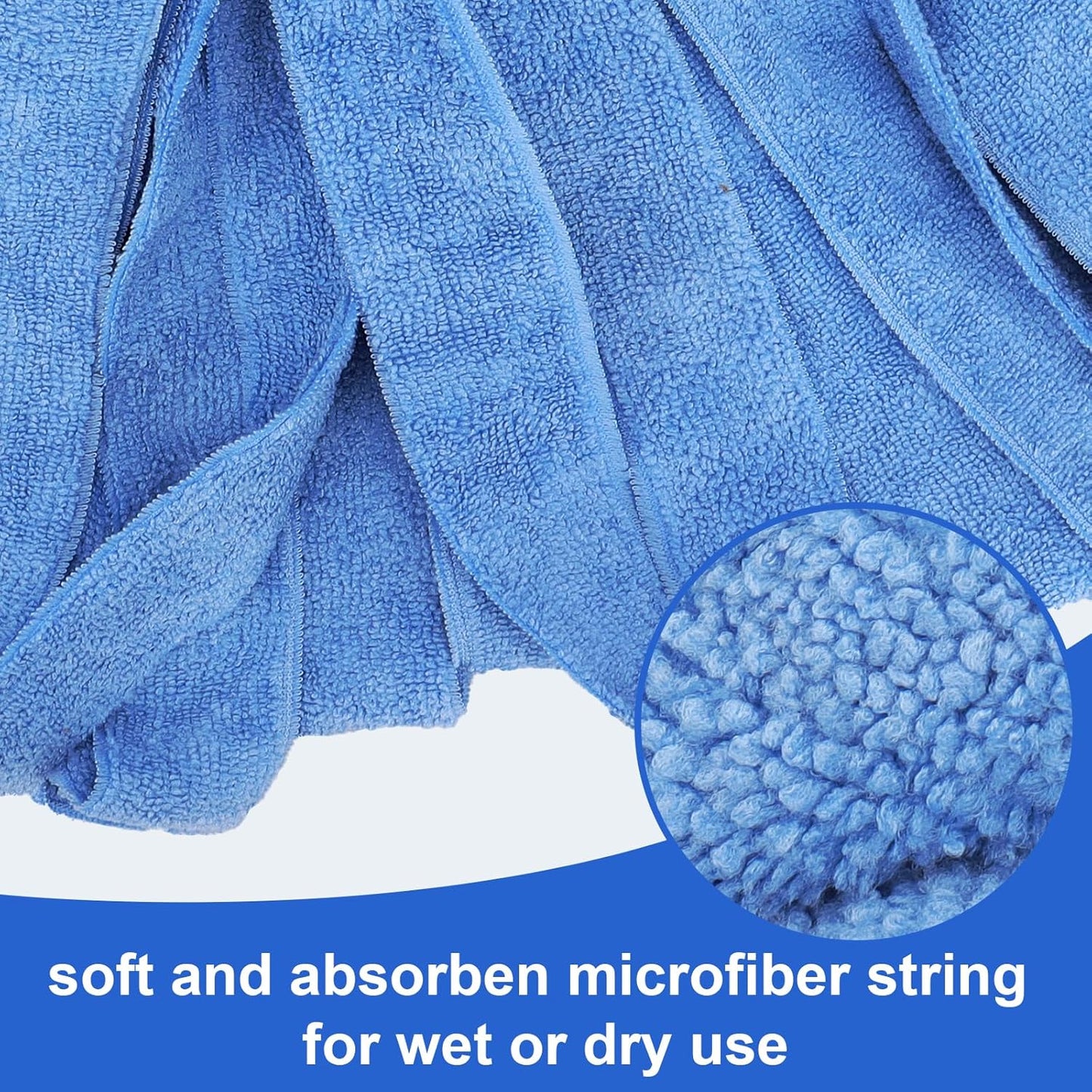 Microfiber Mop Cloth Heads Replacements: One Mop Handle with Three Blue Microfiber Cloth Heads Compatible with All Standard US Threading Pole Handle