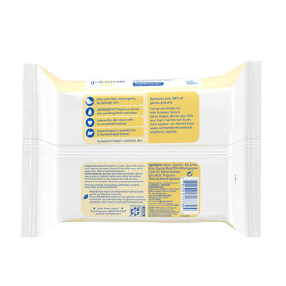 Johnson's Baby Hand & Face Baby Sanitizing Cleansing Wipes for Travel and On-The-Go, No More Tears Formula, Paraben and Alcohol Free, 25 ct, Case of 4