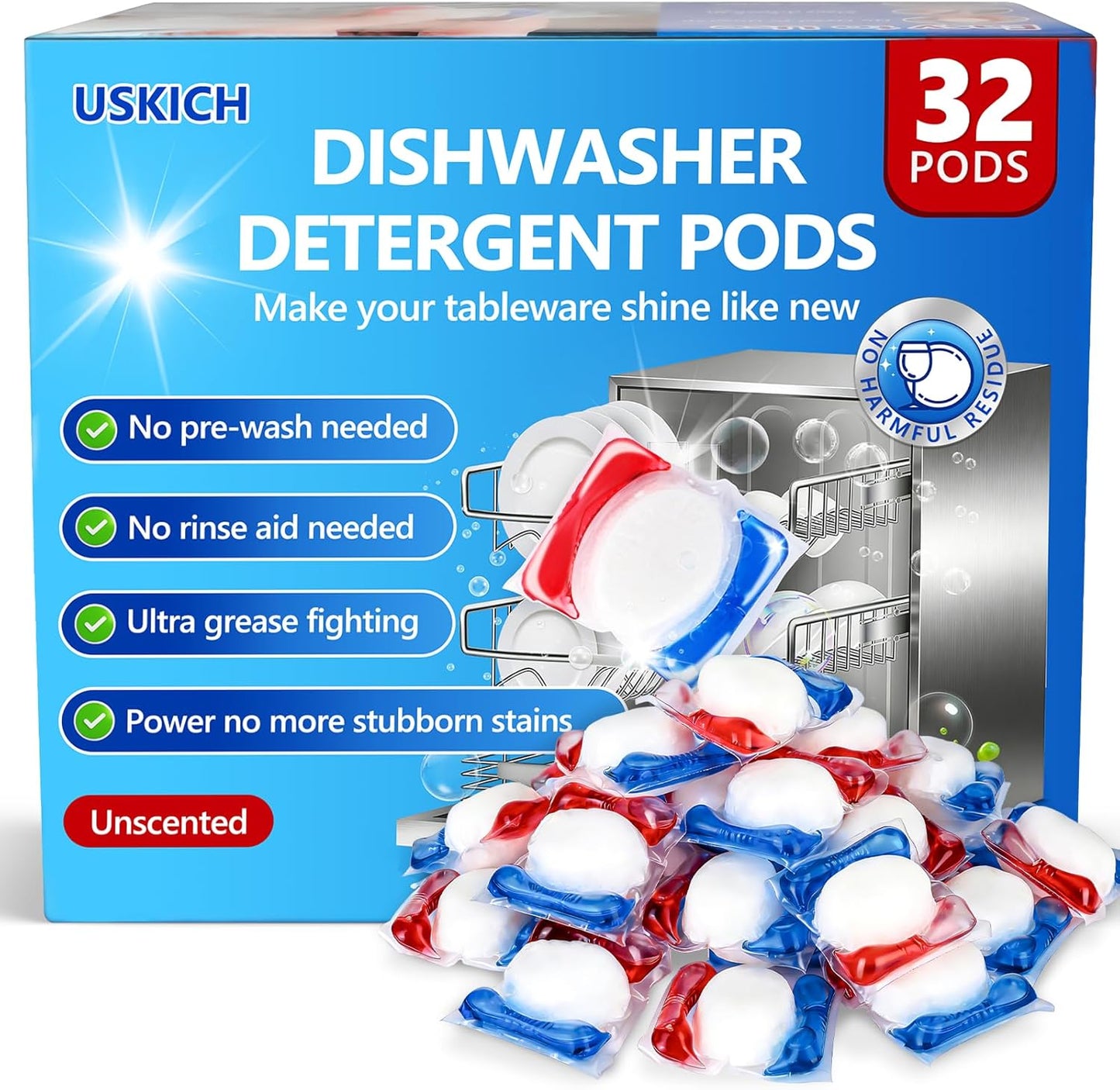 200 Count Dishwasher Pods, No Pre-Rinse Dishwasher Detergent Soap On Stain and Grease, Leaving a Virtually Spotless Shine,Dishwasher Detergent for Deep Cleaning
