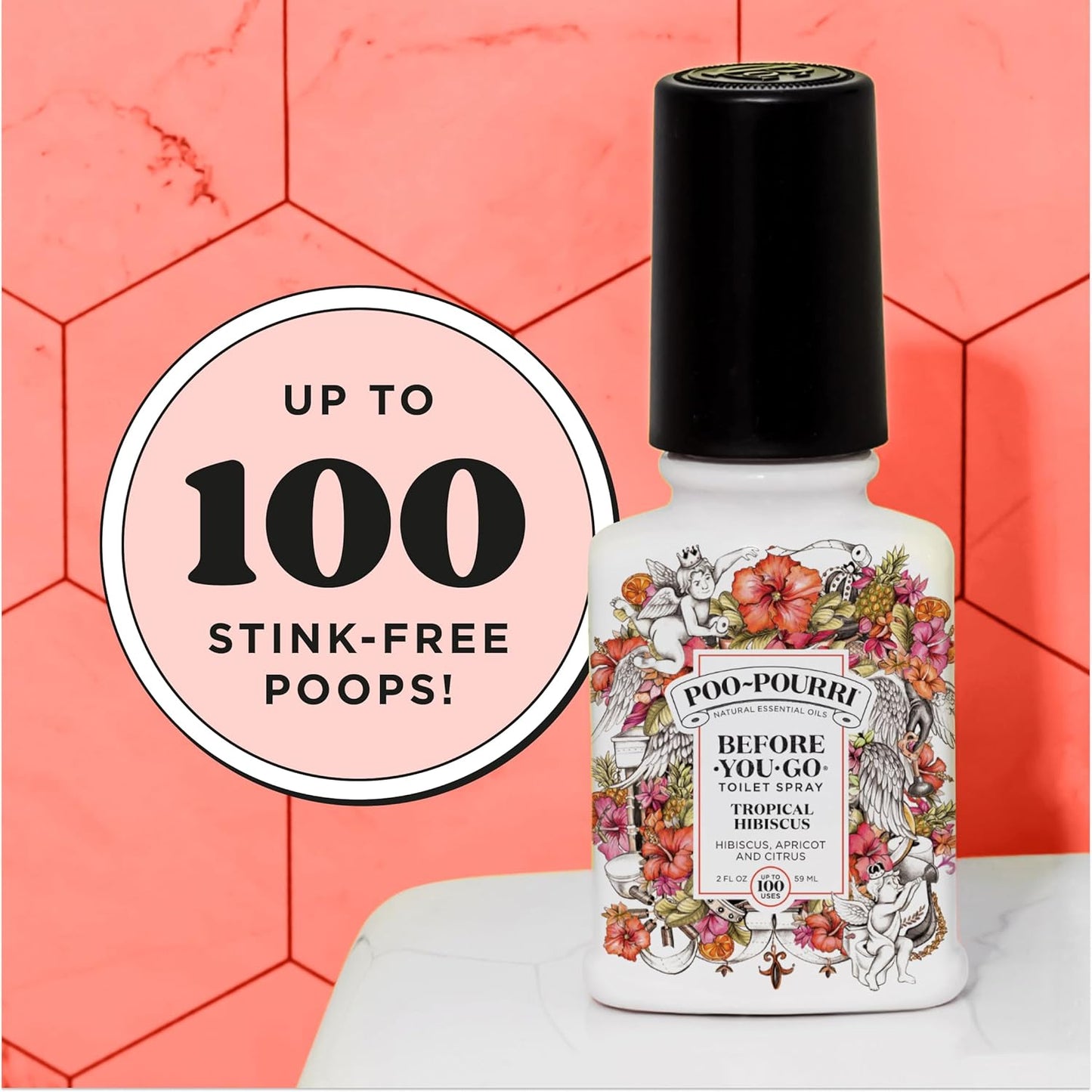 Poo-Pourri Before-You-Go Pocket Toilet Spray, Travel Essentials, Tropical Hibiscus, 1 Fl Oz, Up to 50 Uses, On-The-Go Bathroom Odor Deodorizer with Essential Oils, TSA Approved Size, Hibiscus, Apricot