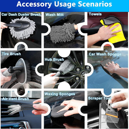 THINKWORK Windshield Cleaner Tool, Car Interior Cleaning Kit, Car Detailing Kit Interior Cleaner with10Pcs Detailing Brush Set, Gray Auto Detailing Supplies & Accessories