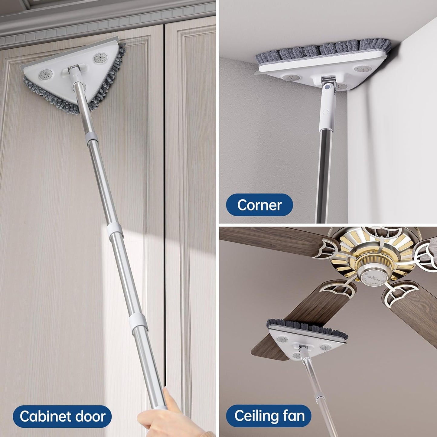 Wall Cleaner Mop with Long Handle, Wall Duster with Extension Pole, 3-in-1 Wall Cleaner, Dust Mop with 5 Reusable Pads