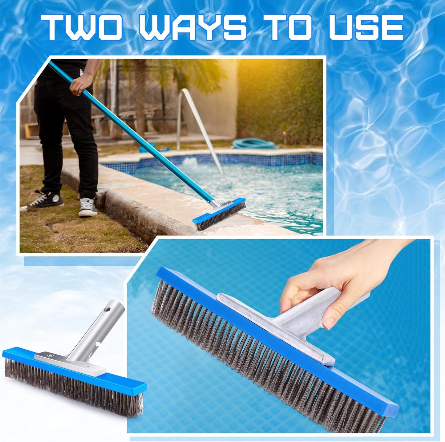 Gejoy 1 Pcs 5" Stainless Steel Brush Pool Brush Head for Inground Pools, Algae Metal Wire Bristles and Aluminum Back Scrubber Heavy Duty Curved Ends for Tiles, Rust Stains Concrete Walls