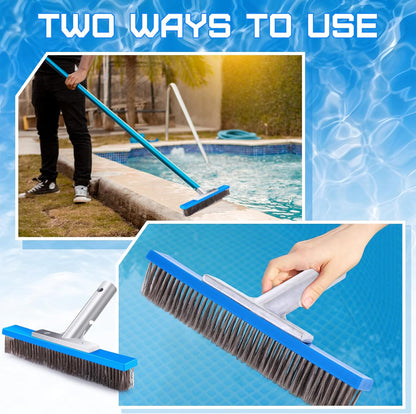Gejoy 1 Pcs 5" Stainless Steel Brush Pool Brush Head for Inground Pools, Algae Metal Wire Bristles and Aluminum Back Scrubber Heavy Duty Curved Ends for Tiles, Rust Stains Concrete Walls
