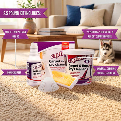 Capture Carpet Total Care Kit 250 - Carpet Deodorizer & Freshener Powder - Spot & Stain Remover - Pet Odor Eliminator - Fresh Natural Scent - Dry Rug Powder Cleaner w/Pre-Mist Spray