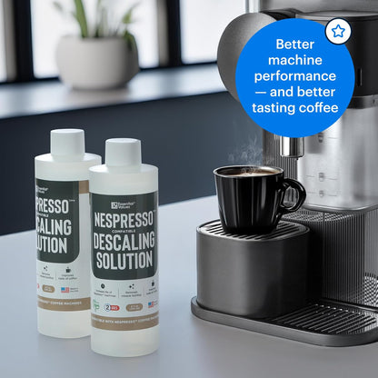 Essential Values Descaling Solution (8 fl oz / 236 ml) – Coffee Maker Cleaner for Nespresso, Keurig, Breville & More – Works on All Machines & Espresso Makers – Made in USA