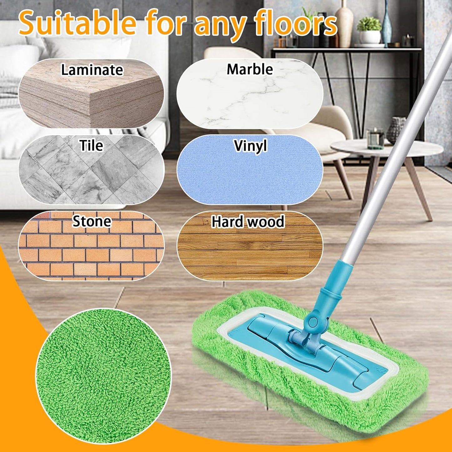 Unoutur Reusable Dry Sweeping Cloths Microfiber Wet Mop Pads Compatible with Swiffer Sweeper Mop Replacement Sweeping Mopping pad Refills for Hardwood Surface Floor Cleaning (4PCS)