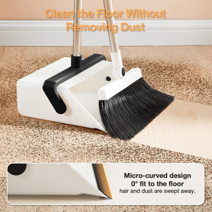 Broom with Dustpan Combo Set,UOEOS One-Sweep Clean,Pet Hair Removal Broom with Self-Cleaning Double-Layer Teeth,High Density Broom and Windproof Dustpan for Indoor&Outdoor