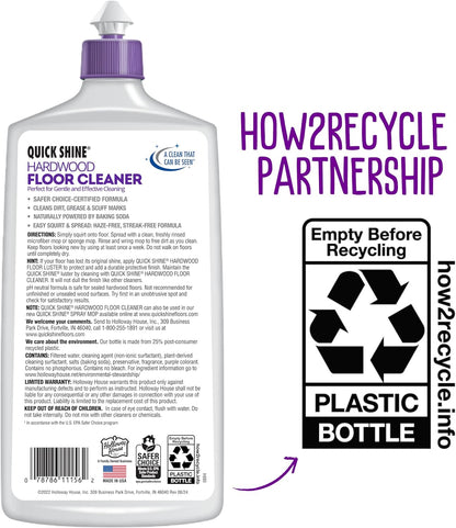 Quick Shine Hardwood Floor Cleaner 64oz | Use in Spray & Vac Mops | Removes Dirt & Scuff Marks | Ready-to-Use, Streak Free, No Rinse | Safer Choice Cleaner |Perfect for Gentle and Effective Cleaning