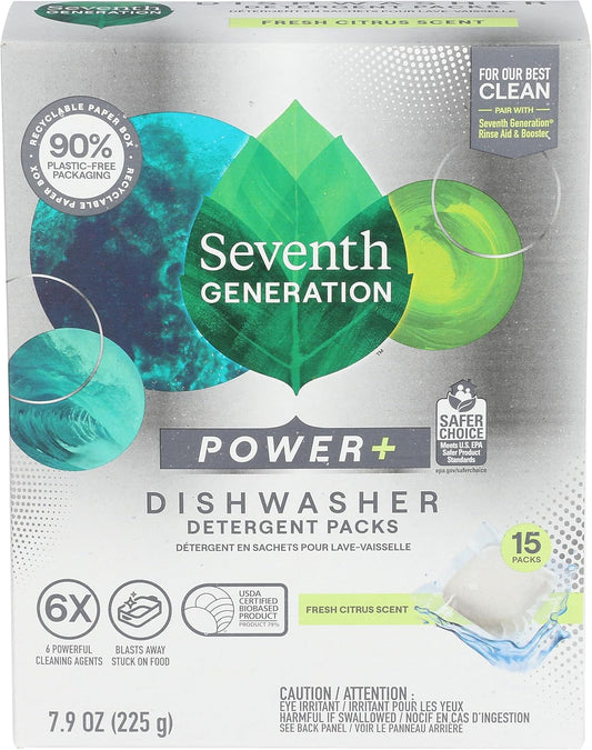 Seventh Generation Power Plus Dishwasher Detergent Packs Fresh Citrus scent Pack of 2 for sparkling dishes Dishwasher tabs 40 count