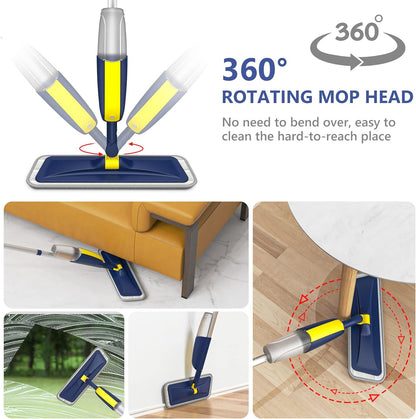 HOMTOYOU Spray Mop for Floor Cleaning: Wet Mop with 4 Washable Microfiber Pads and 2 Refillable Bottles for Hardwood Laminate Wood Vinyl Ceramic Tiles Home Kitchen