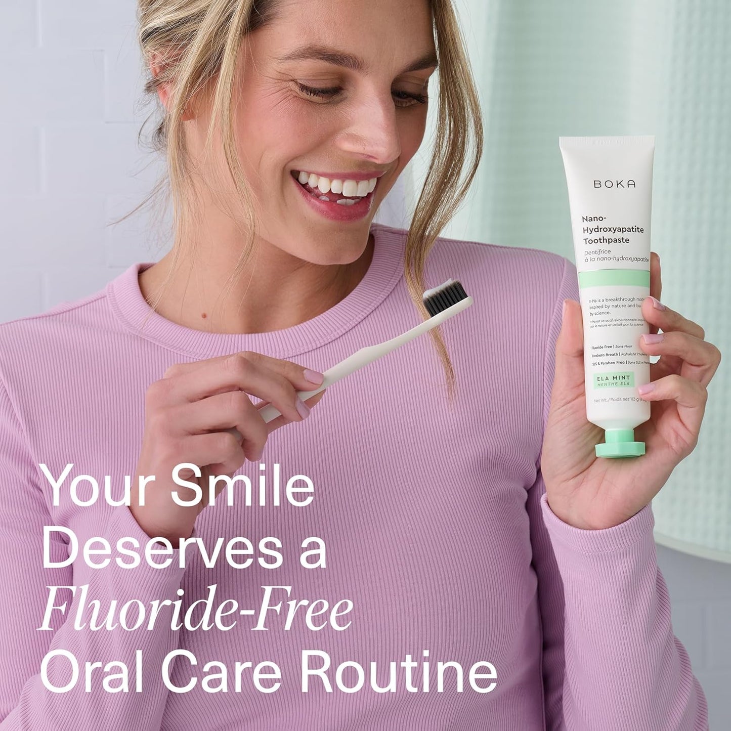Boka Fluoride Free Toothpaste, Nano Hydroxyapatite Toothpaste, Appropriate for Sensitive Teeth, for Adult, Kids Oral Care - Whitening* Refresh Mint, 1.3 Fl Oz 2Pk US Manufactured