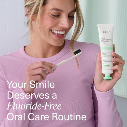 Boka Fluoride Free Toothpaste, Nano Hydroxyapatite Toothpaste, Appropriate for Sensitive Teeth, for Adult, Kids Oral Care - Whitening* Refresh Mint, 1.3 Fl Oz 2Pk US Manufactured