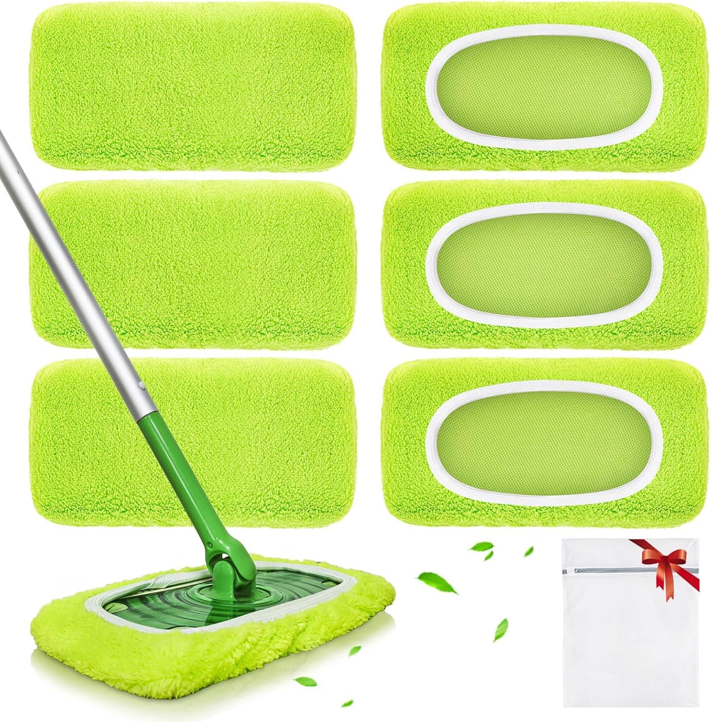 Reusable Mop Pads Compatible with Swiffer Sweeper Mop, Microfiber Dry Sweeping Cloths & Machine Washable Wet Pads Refill for Use on All Sealed Floors - Stone, Hardwood, Laminate & Tile (6 Blue)