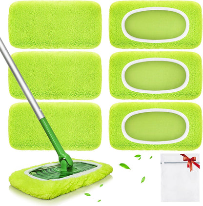 Reusable Mop Pads Compatible with Swiffer Sweeper Mop, Microfiber Dry Sweeping Cloths & Machine Washable Wet Pads Refill for Use on All Sealed Floors - Stone, Hardwood, Laminate & Tile (6 Blue)