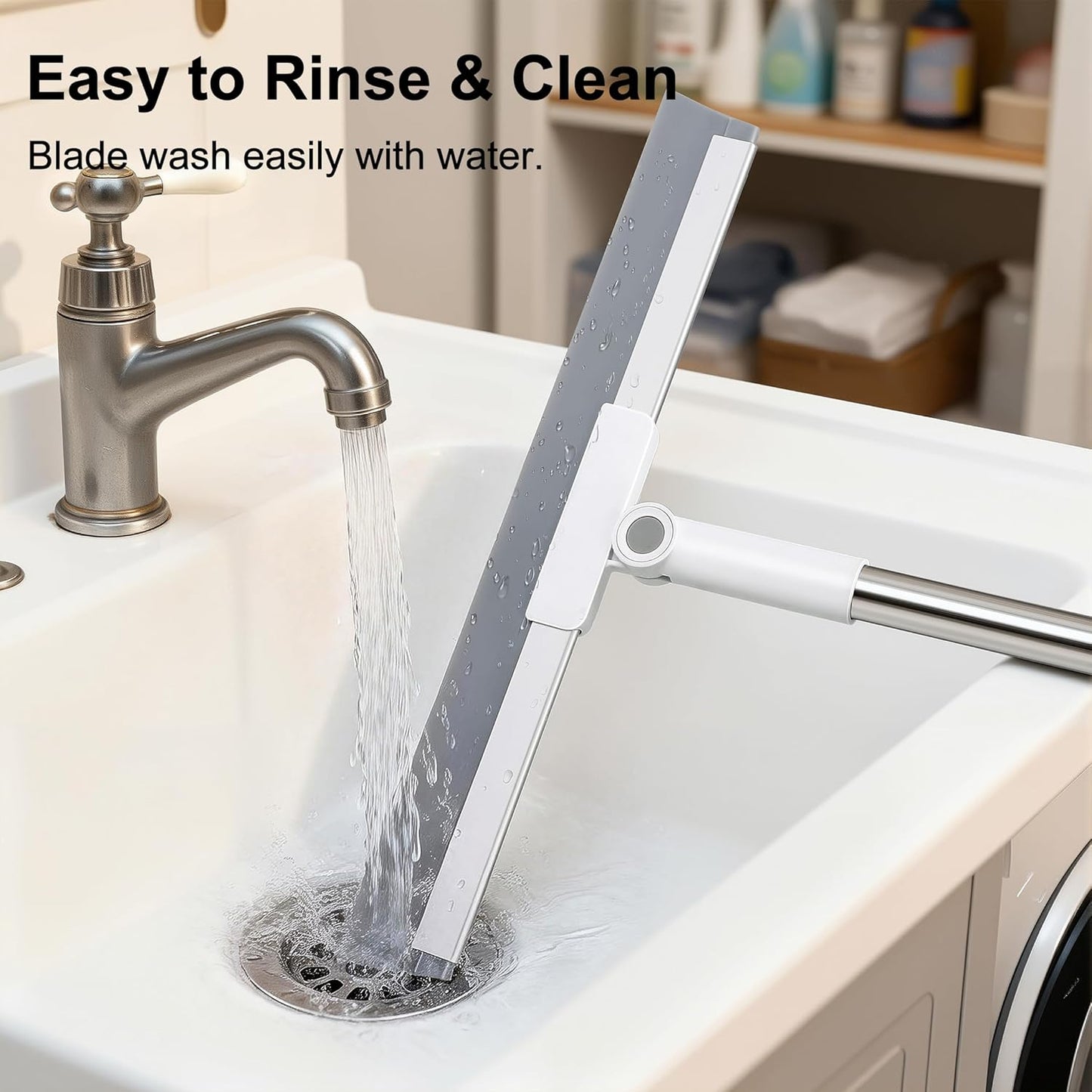 Floor Squeegee with 51"-58" Telescoping Handle & 180° Rotating Head, Water Removal for Tile & Hardwood, Under-Furniture Cleaning