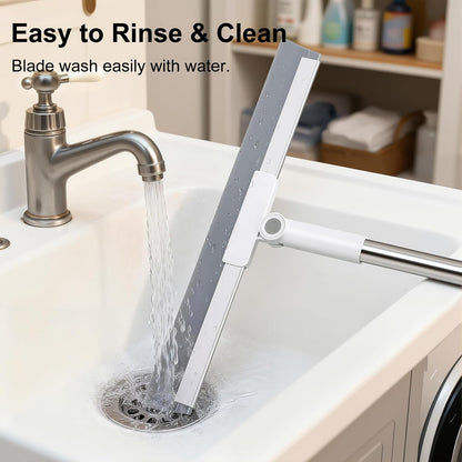 Floor Squeegee with 51"-58" Telescoping Handle & 180° Rotating Head, Water Removal for Tile & Hardwood, Under-Furniture Cleaning