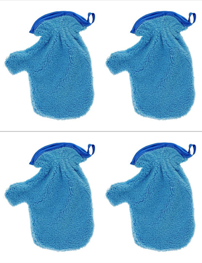 Microfiber Cleaning Mitts, Blue, Plush Dusting Gloves, Pack of 4