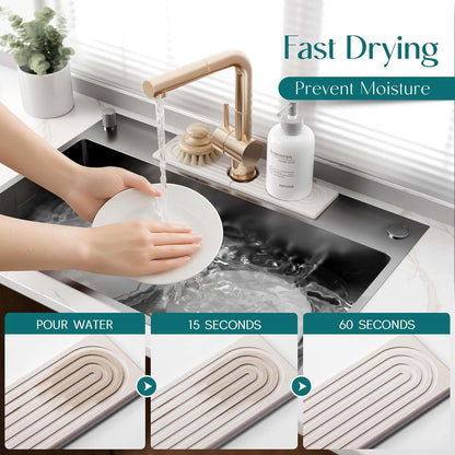 Eormoe Faucet Mat for Kitchen Sink – Diatomite Stone Drying Mat & Sink Protectors, Prevent Moisture – Sink Splash Guard Water-Absorbing Stone Tray for Bathroom Counter (Light Grey, 23.6" x 3.9")