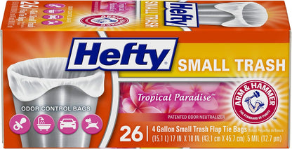 Hefty Small Trash Bags, Flap Tie, Lavender & Sweet Vanilla Scent, 4 Gallon, 26 Count