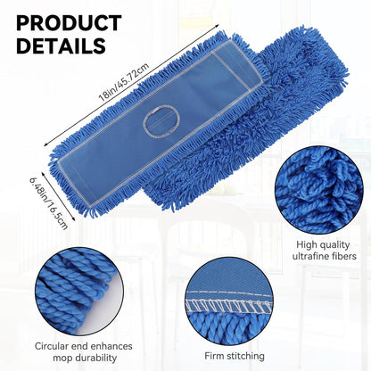 3 Pack 24 Inch Microfiber Dust Mop Head, Medium Washable Commercial Sweeper and Janitorial, Blue