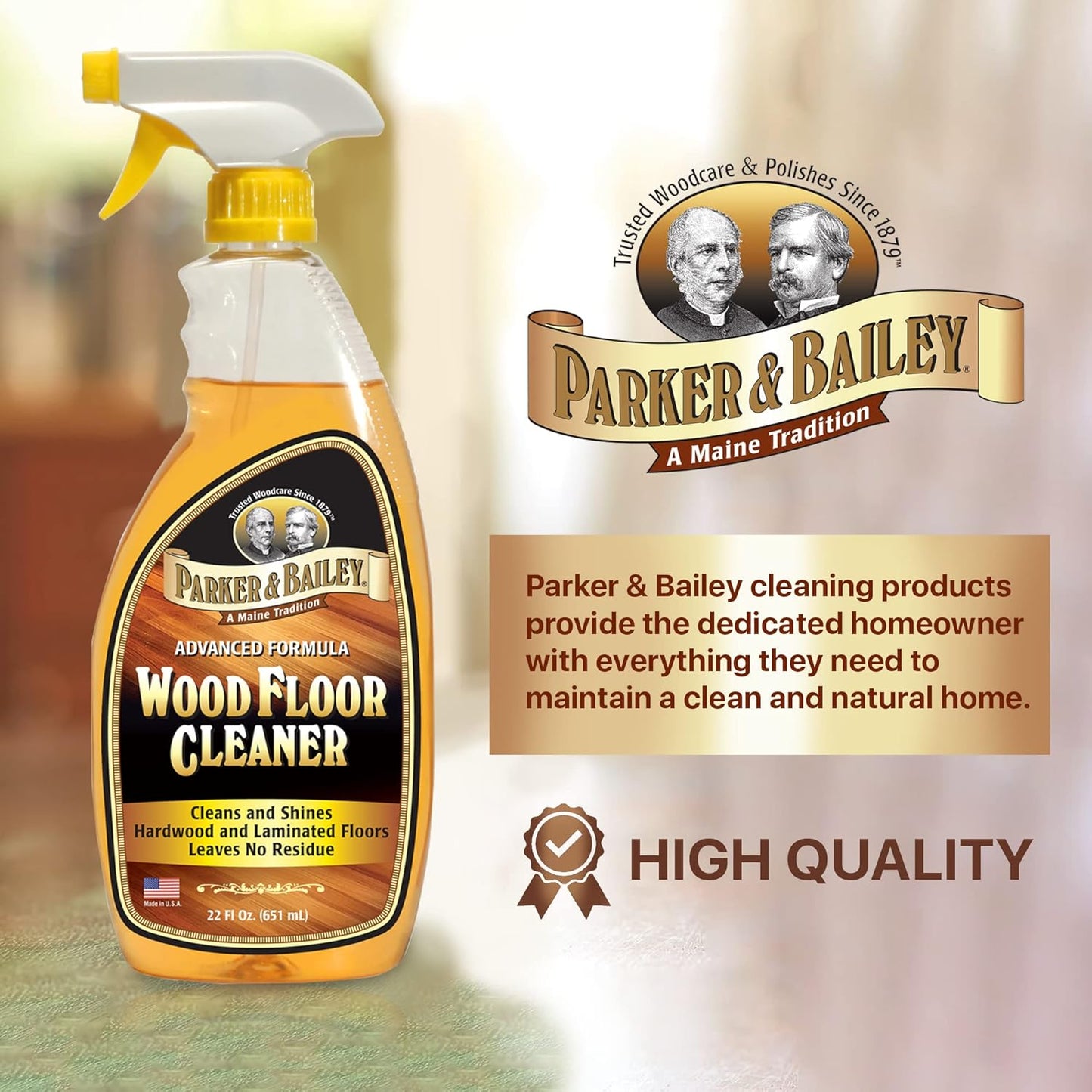 Parker & Bailey Wood Floor Cleaner – Use on Hardwood, Laminated or Faux Finished Floors. Shine Restorer Protector, Surface Cleaner Supplies Home Improvement, Natural Look, Cuts Grease 22 Oz