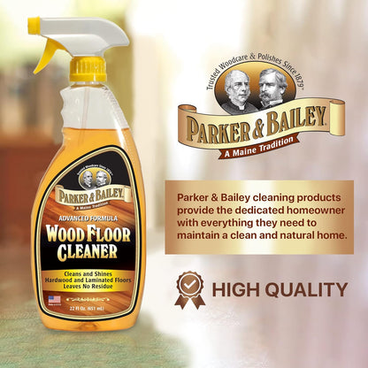 Parker & Bailey Wood Floor Cleaner – Use on Hardwood, Laminated or Faux Finished Floors. Shine Restorer Protector, Surface Cleaner Supplies Home Improvement, Natural Look, Cuts Grease 22 Oz