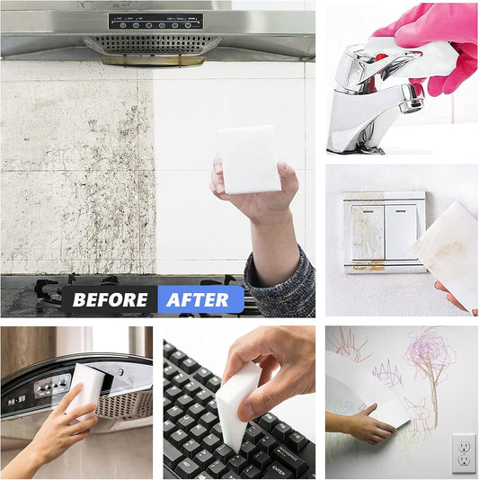 100Pack Magic Sponge Eraser, Extra Thick Melamine Foam Sponge in Bulk, Multi-Functional Household Cleaning Scrub Pads for Kitchen, Bathroom, Bathtub, Sink, Furniture, Car, Walls, Shoes