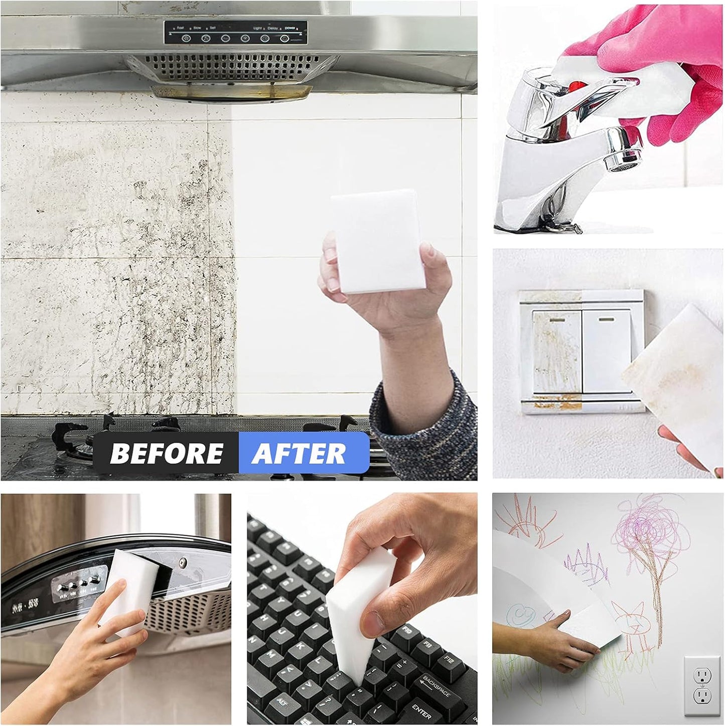 100Pack Magic Sponge Eraser | Extra Large Melamine Sponge Foam in Bulk | Multi-Functional Household Cleaning Sponge for Kitchen, Bathrooms, Sink, Walls, Vehicles, Shoes | No Scratch Cleaning Pads