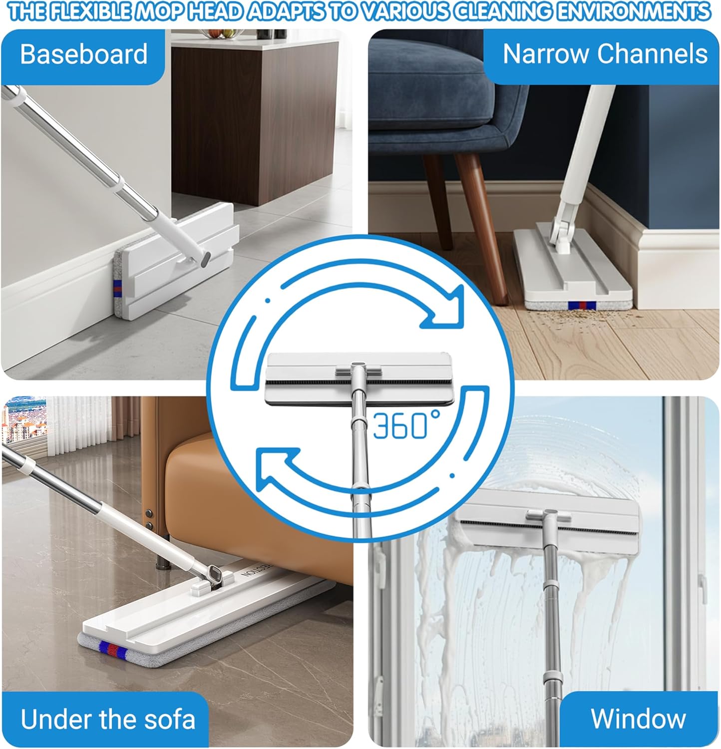 Mop and Bucket Set with Wringer,Separate Clean Dirty Water, Self Wringing Microfiber Dust Flat Mop for Hardwood Floors, Kitchen, Wall Cleaner -with 4 Washable Microfiber Pads