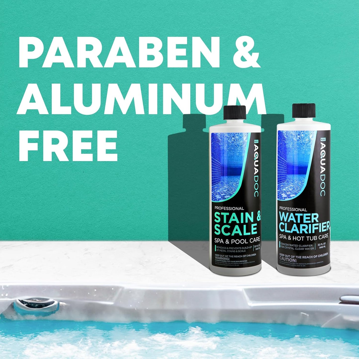 AquaDoc Spa Clarifier and Hot Tub Stain and Scale Control Bundle - Includes 32oz Hot Tub Clarifier and 32oz Spa Stain and Scale Remover - Made in USA