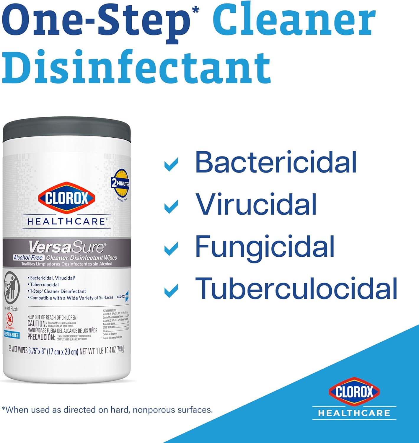 Clorox Healthcare VersaSure Cleaner Disinfectant Wipes, 12" x 12", 110 Count Bucket (Package May Vary)