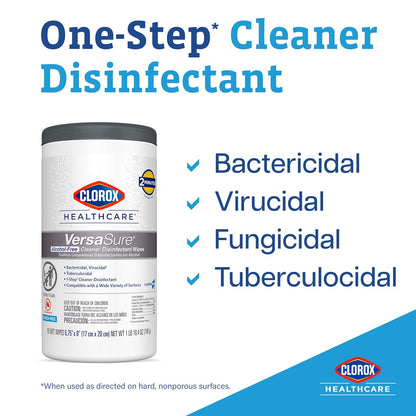 Clorox Healthcare VersaSure Cleaner Disinfectant Wipes, 6.75" x 8", 85 Count Canister (Package May Vary)