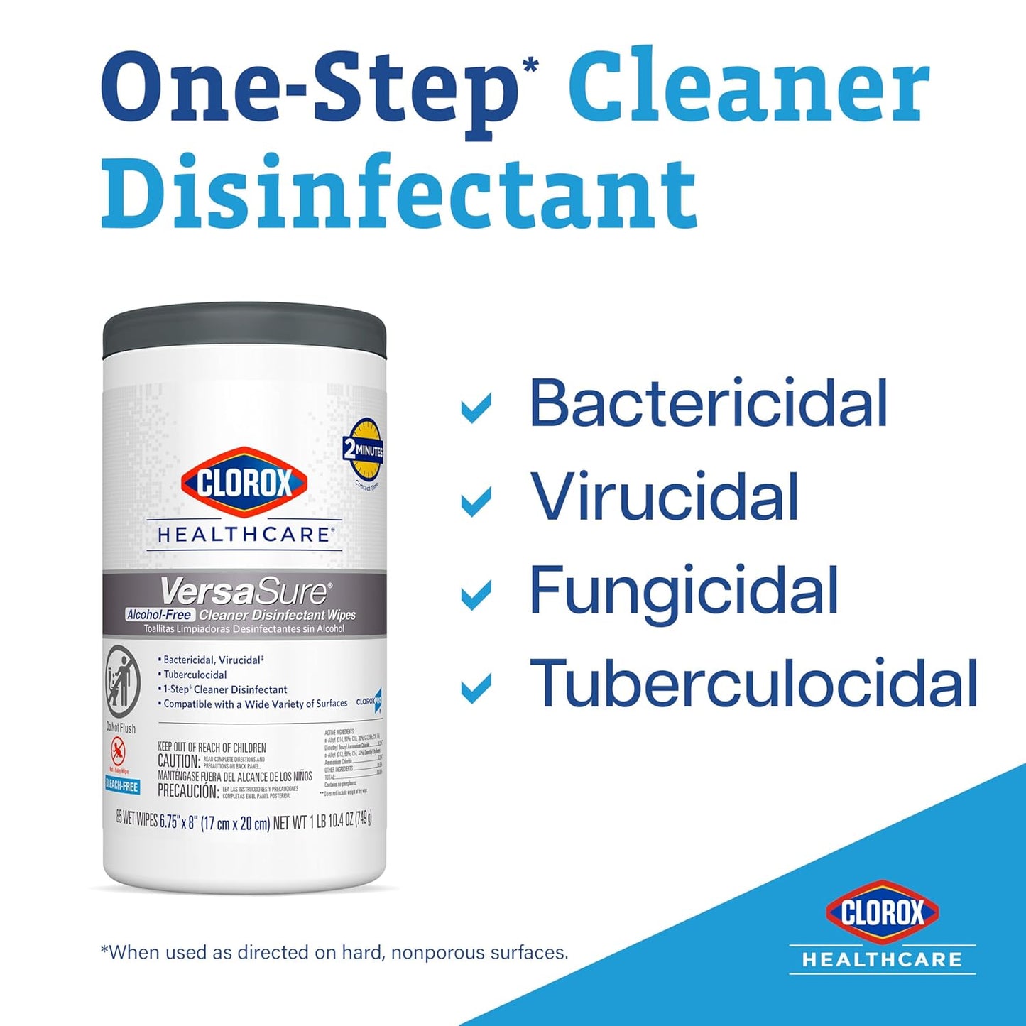 CLOROX Healthcare VersaSure Cleaner Disinfectant Wipes, 6" x 5", 150 Count Canister (Package May Vary)