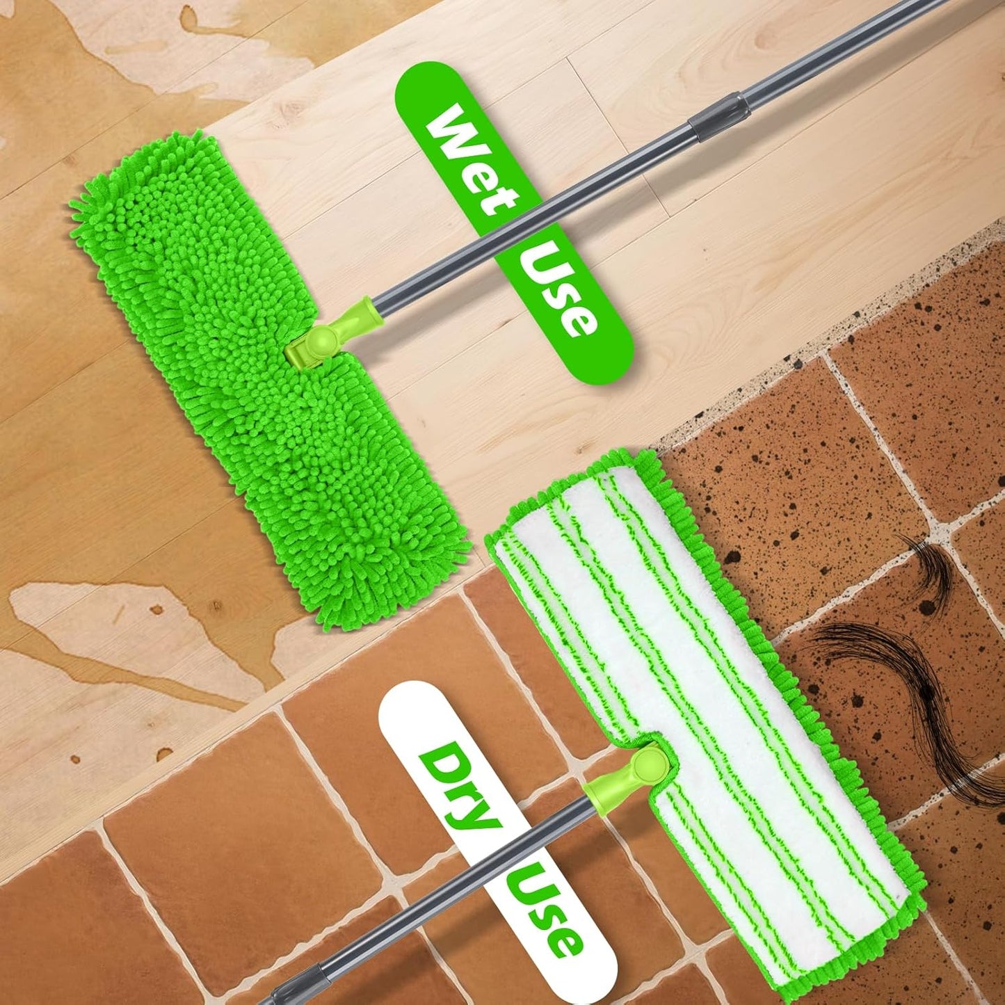 MASTERTOP Microfibre Flat Mop, Extended Wet Dry Large Floor Mop with 5 Reusable Pads & Telescopic Handle, Dust Mops for Laminate Wooden Hard Floor Vinyl Tile Floors Cleaning - Send 1 Cleaning Scraper