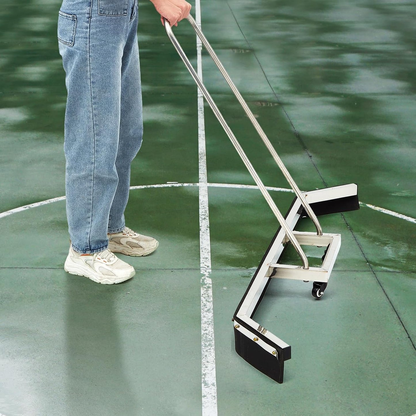 Leyndo Tennis Court Squeegee 54 inches Floor Broom Commercial with Handle and Wheels Professional Water Remover Stainless Steel Sport Court Accessories, Silver