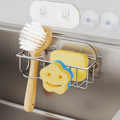 HapiRm 4 in 1 Kitchen Organizers and Storage, SUS304 Stainless Steel Brush Holder + Dish Cloth Hanger + Soap Rack + Sink Stopper Rack, No Drill Kitchen Essentials - Black